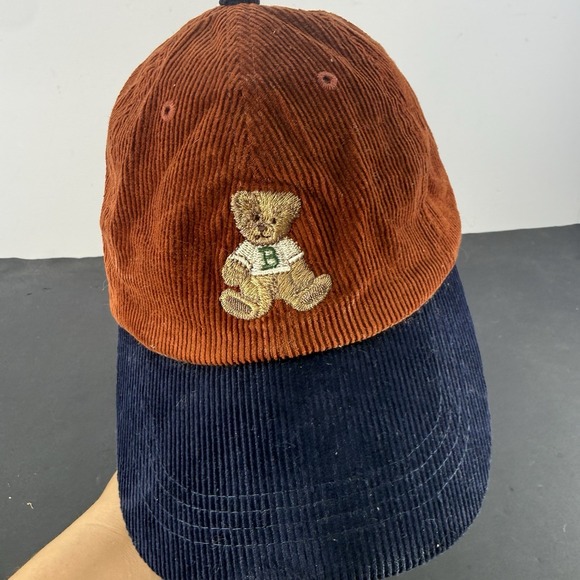 ShortCircuitStyles Other - ShortCircuitStyles Vintage Corduroy Bear Embroidered Hat Rust Navy Brown Cap